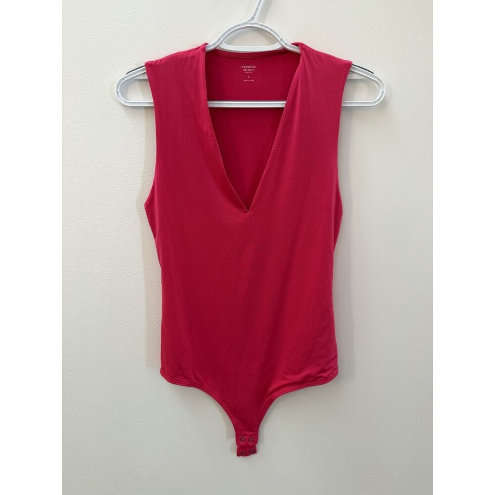 Express Body Contour High Compression Deep V-Neck Bodysuit Pink Size S